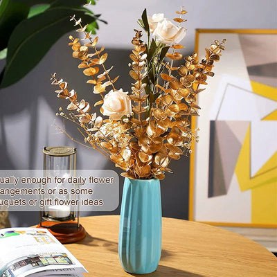 10PCS Gold Eucalyptus Leaf Artificial Plants Diy Christmas Fake Plant Flower Bouquet Ornament Home Garden Party Wedding Decor - Slobuy