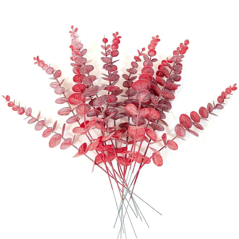 10PCS Gold Eucalyptus Leaf Artificial Plants Diy Christmas Fake Plant Flower Bouquet Ornament Home Garden Party Wedding Decor - Slobuy