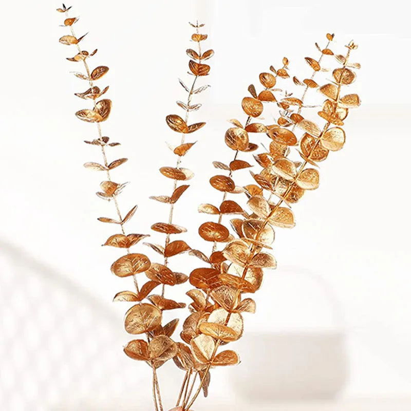 10PCS Gold Eucalyptus Leaf Artificial Plants Diy Christmas Fake Plant Flower Bouquet Ornament Home Garden Party Wedding Decor - Slobuy