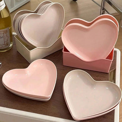 10PCS Love Heart Spit Bone Dish Home Party Use Food Grade Plastic Tray Fruit Plate Cake Snack Dessert Dining Table Garbage Plate - Slobuy