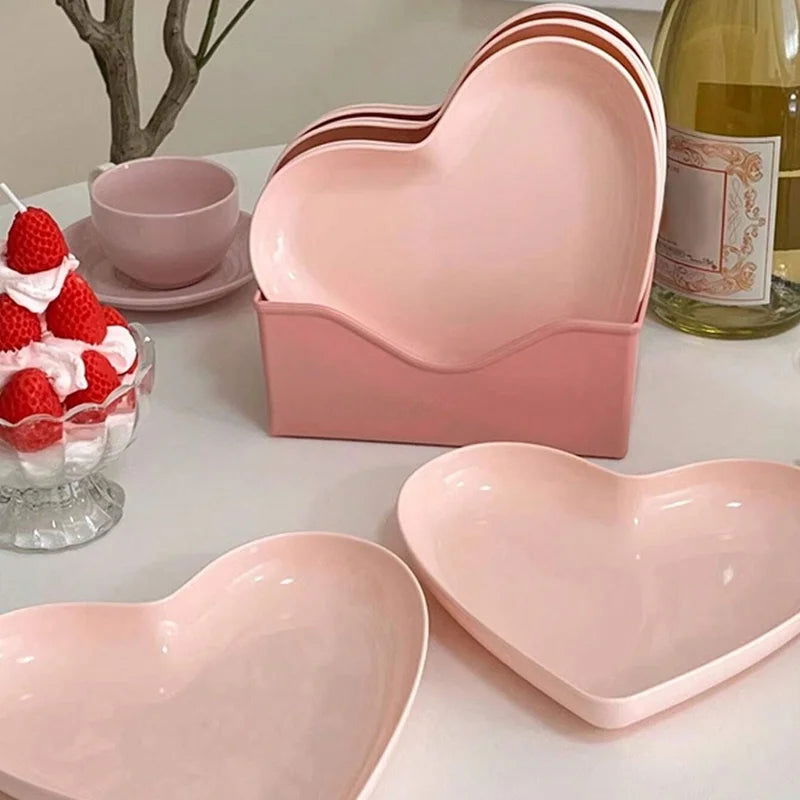10PCS Love Heart Spit Bone Dish Home Party Use Food Grade Plastic Tray Fruit Plate Cake Snack Dessert Dining Table Garbage Plate - Slobuy