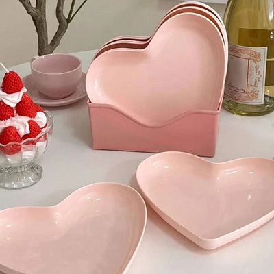 10PCS Love Heart Spit Bone Dish Home Party Use Food Grade Plastic Tray Fruit Plate Cake Snack Dessert Dining Table Garbage Plate - Slobuy