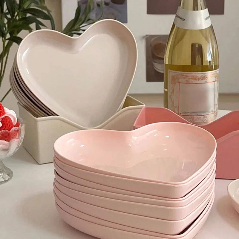 10PCS Love Heart Spit Bone Dish Home Party Use Food Grade Plastic Tray Fruit Plate Cake Snack Dessert Dining Table Garbage Plate - Slobuy