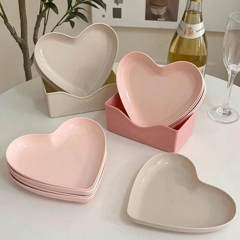 10PCS Love Heart Spit Bone Dish Home Party Use Food Grade Plastic Tray Fruit Plate Cake Snack Dessert Dining Table Garbage Plate - Slobuy