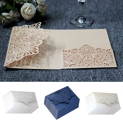 10Pcs 13 Colors Laser Cut Noble Flora Invitations Card Elegant Lace Favor Envelopes Wedding Party Decor - Slobuy