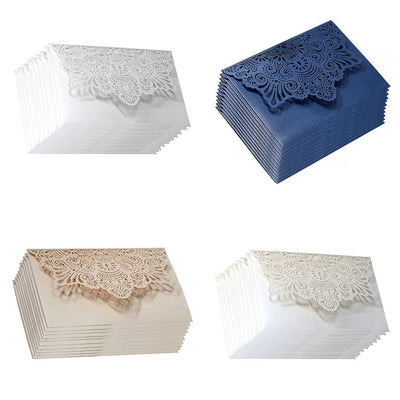 10Pcs 13 Colors Laser Cut Noble Flora Invitations Card Elegant Lace Favor Envelopes Wedding Party Decor - Slobuy
