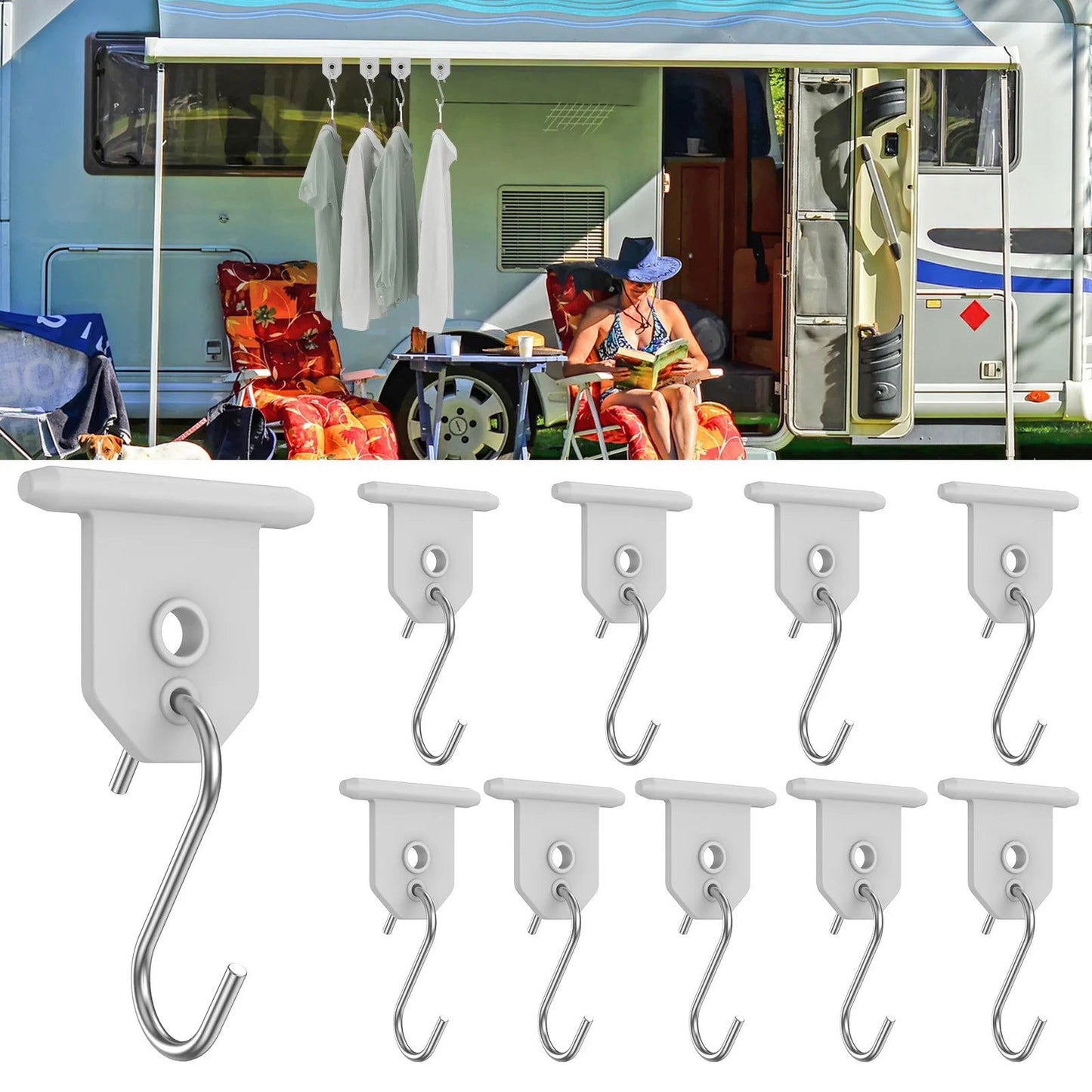 10Pcs Sturdy Awning Hooks for RV S Shaped Camping Awning Hooks Metal Party Light Hangers Hats Outdoor Camper Hanging Accessories - Slobuy