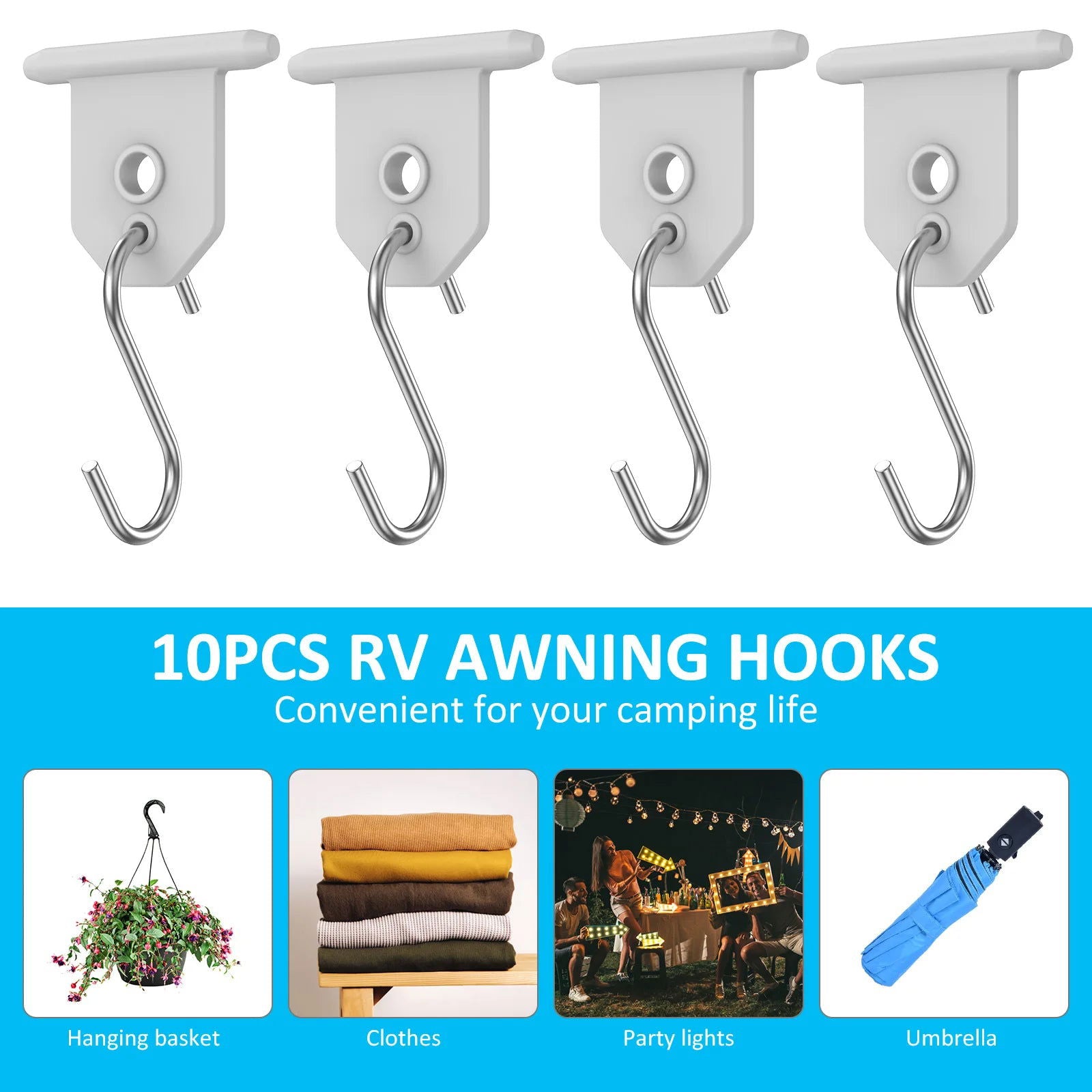 10Pcs Sturdy Awning Hooks for RV S Shaped Camping Awning Hooks Metal Party Light Hangers Hats Outdoor Camper Hanging Accessories - Slobuy