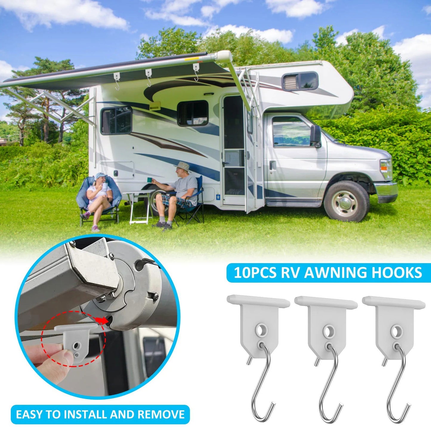 10Pcs Sturdy Awning Hooks for RV S Shaped Camping Awning Hooks Metal Party Light Hangers Hats Outdoor Camper Hanging Accessories - Slobuy