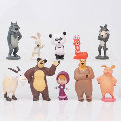 10Pieces Masha and the Bear Action Figure Anime Model Cartoon Toys For Friends gifts - Slobuy