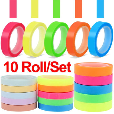5/10Roll Waterproof Index Stickers Transparent Fluorescent Tape Tabs Reading Note Stationery Label School Office Students Gift - Slobuy