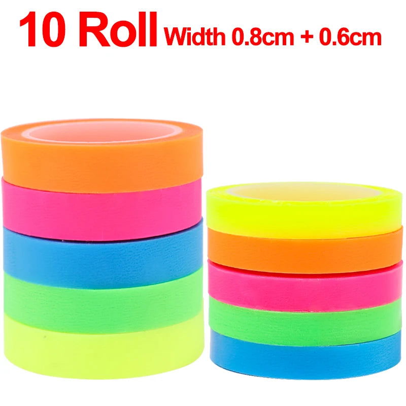 5/10Roll Waterproof Index Stickers Transparent Fluorescent Tape Tabs Reading Note Stationery Label School Office Students Gift - Slobuy