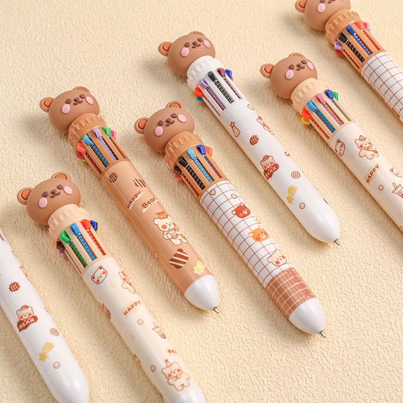 10 Colors Ballpoint Pen Cartoon Bear 0.5mm Colorful Ink Gel Pens Silicone Kawaii Pens School Office Supplies Korean Stationery - Slobuy