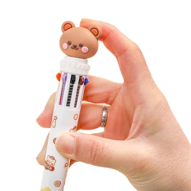 10 Colors Ballpoint Pen Cartoon Bear 0.5mm Colorful Ink Gel Pens Silicone Kawaii Pens School Office Supplies Korean Stationery - Slobuy