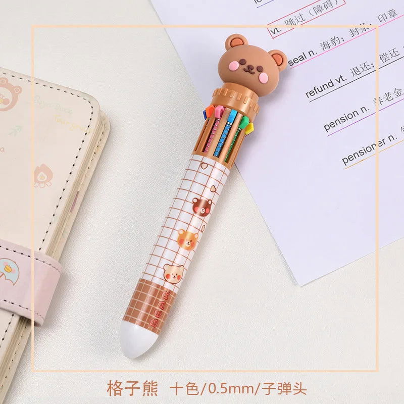 10 Colors Ballpoint Pen Cartoon Bear 0.5mm Colorful Ink Gel Pens Silicone Kawaii Pens School Office Supplies Korean Stationery - Slobuy