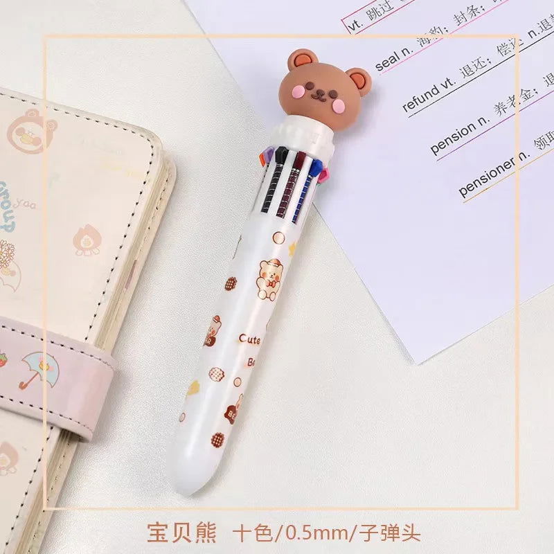 10 Colors Ballpoint Pen Cartoon Bear 0.5mm Colorful Ink Gel Pens Silicone Kawaii Pens School Office Supplies Korean Stationery - Slobuy