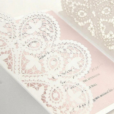 10 pieces White Lace Rose Gold Bowknot Wedding Invitation Card Laser Floral Pink Engagement Quinceanera Invitations IC134 - Slobuy