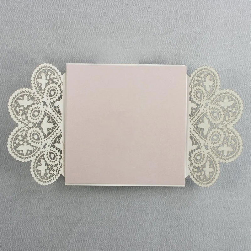10 pieces White Lace Rose Gold Bowknot Wedding Invitation Card Laser Floral Pink Engagement Quinceanera Invitations IC134 - Slobuy