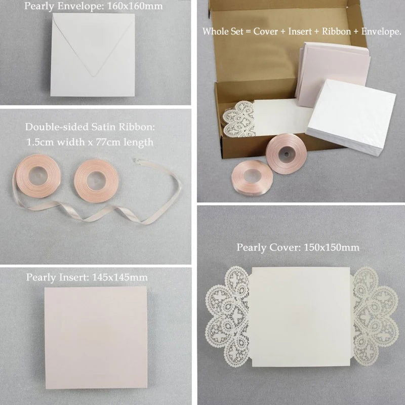 10 pieces White Lace Rose Gold Bowknot Wedding Invitation Card Laser Floral Pink Engagement Quinceanera Invitations IC134 - Slobuy