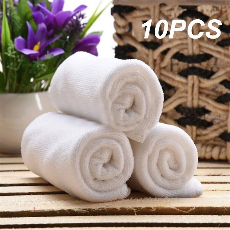 10pc White Soft Microfiber Fabric Face Towel Hotel Bath Towel Wash Cloths Hand Towels Portable Multifunctional Cleaning Towel - Slobuy