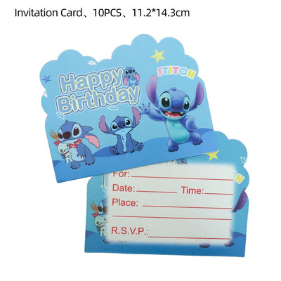 10pcs Disney Lilo & Stitch Theme Invitation Card Mini Greeting Card Single-Page Type Event Birthday Party Supplies Free Shipping - Slobuy