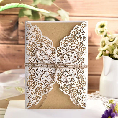 10pcs Laser Cut Wedding Invitations Cards Tags Vintage Wedding Bridal Gift Greeting Card Event Party Birthday Deccor Supplies - Slobuy