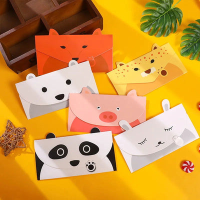 10pcs Random Color Cartoon Animal Envelope Message Thank Card Baby Birthday Party Invitation Greeting Holiday Universal Sheet - Slobuy