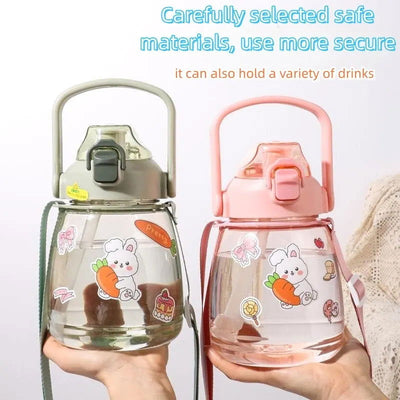 1100ml Cute Carton Plastic Cup Children Water Cup Sippy Cup Creative Handy Cup Duck Beak Children Cup Students Water Cup - Slobuy