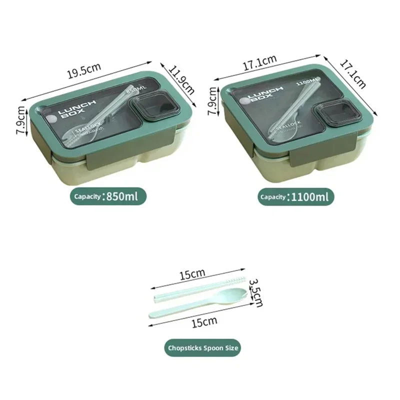 850ml/1100ml Portable Lunch Box Microwave Bento Boxes with Tableware for Kids School Office Leakproof Food Storage Container - Slobuy
