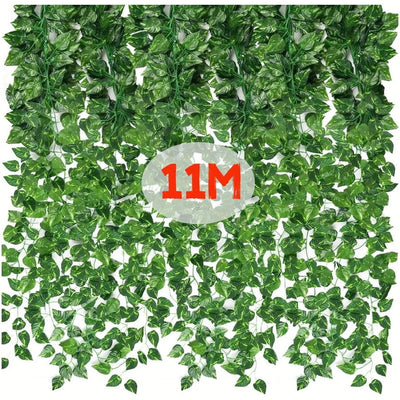 11M Artificial Plant Green Ivy Leaf Garland Fake Plant Creeper Hanging Vine Outdoor DIY Garden Wall Wedding Party Home Decor - Slobuy