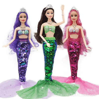 11 Inch Mermaid Doll Full Set Multi Joints Movable 30cm Height Doll with Sequin Skirt Suit Girls Dress Up Toys - Slobuy