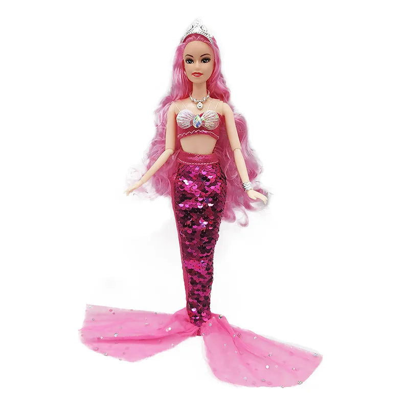 11 Inch Mermaid Doll Full Set Multi Joints Movable 30cm Height Doll with Sequin Skirt Suit Girls Dress Up Toys - Slobuy