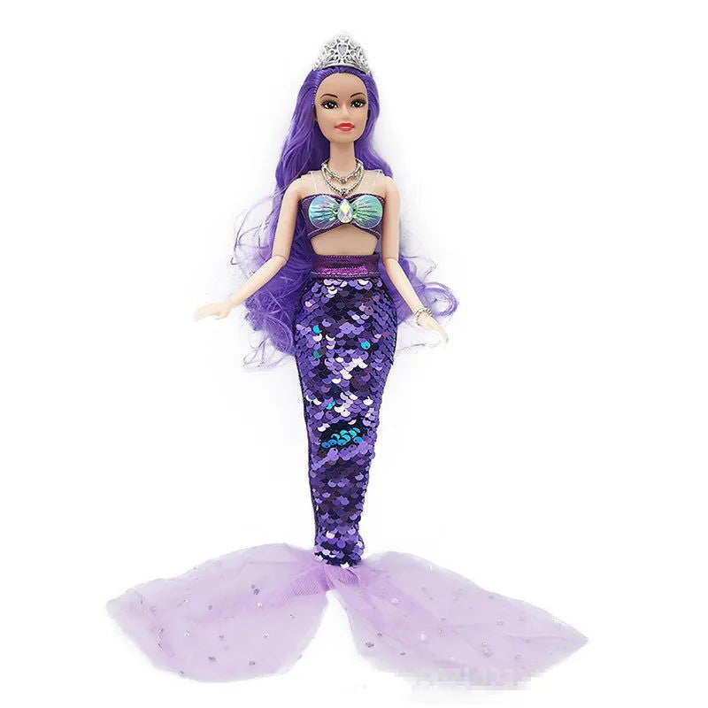 11 Inch Mermaid Doll Full Set Multi Joints Movable 30cm Height Doll with Sequin Skirt Suit Girls Dress Up Toys - Slobuy