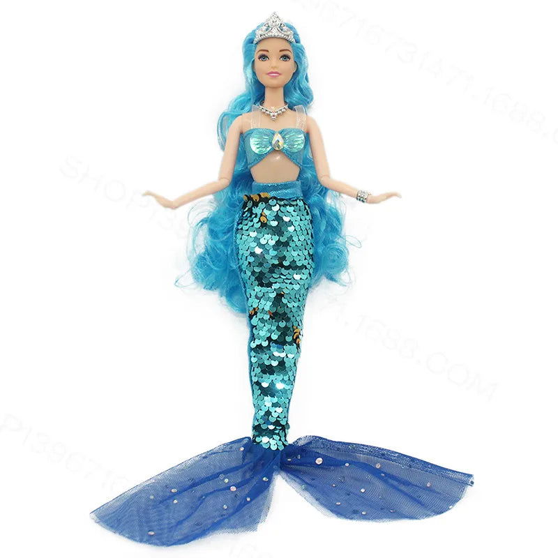 11 Inch Mermaid Doll Full Set Multi Joints Movable 30cm Height Doll with Sequin Skirt Suit Girls Dress Up Toys - Slobuy