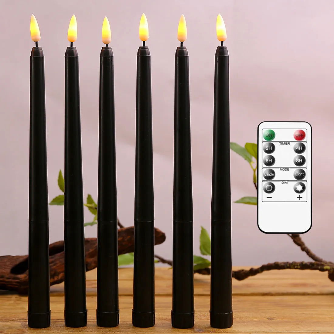 Halloween LED Black Taper Candles With Remote Control 6 or 12 Pieces,Flameless Electronic 28cm/11 inch Window Candlesticks - Slobuy