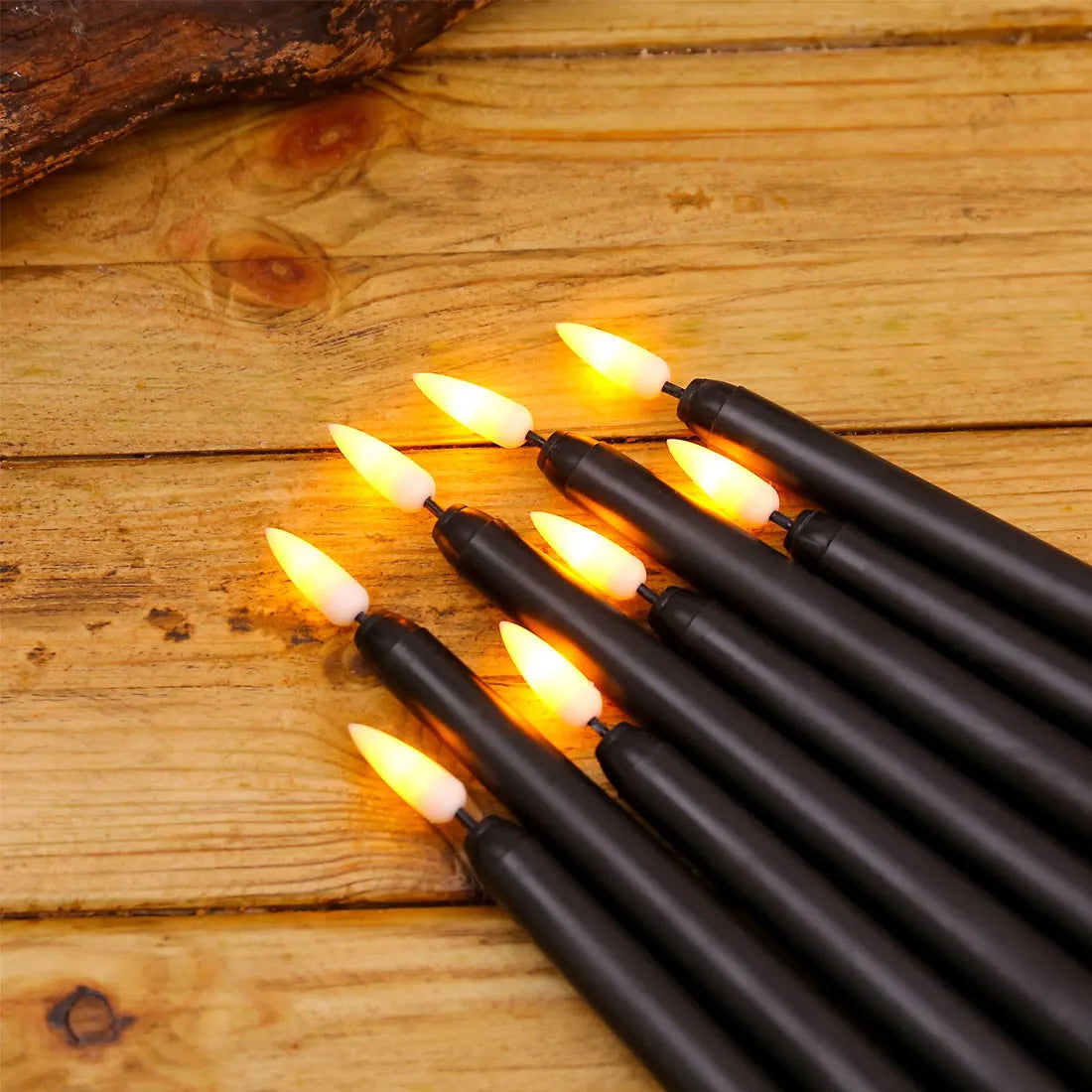 Halloween LED Black Taper Candles With Remote Control 6 or 12 Pieces,Flameless Electronic 28cm/11 inch Window Candlesticks - Slobuy