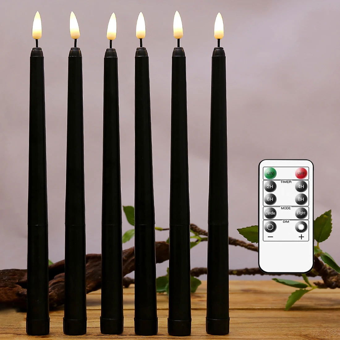 Halloween LED Black Taper Candles With Remote Control 6 or 12 Pieces,Flameless Electronic 28cm/11 inch Window Candlesticks - Slobuy