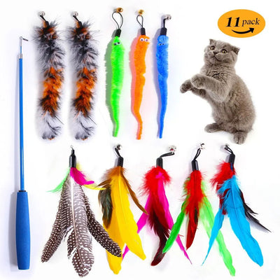 11pcs Replacement Cat Feather Toy Set Feather Replacement Head Retractable Cat Stick Cat Products - Slobuy