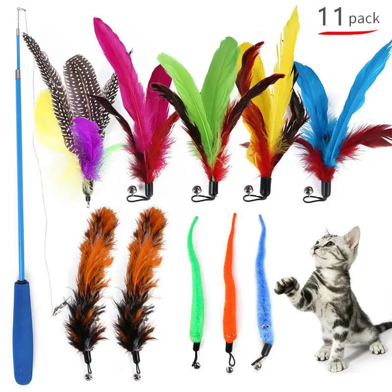 11pcs Replacement Cat Feather Toy Set Feather Replacement Head Retractable Cat Stick Cat Products - Slobuy