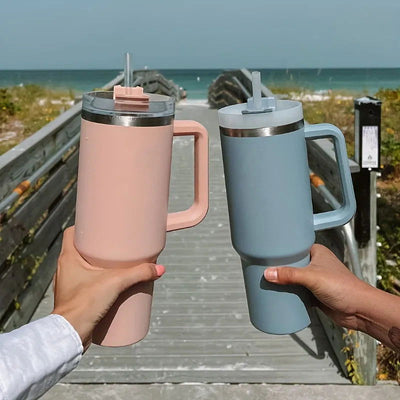 1200ML 304 Stainless Steel Insulated Water Bottle,Thermal Coffee Car Cup, Cold Hot Mugs Vacuum Flask With Handle Straw,For Sport - Slobuy