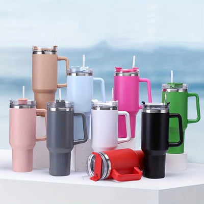 1200ML 304 Stainless Steel Insulated Water Bottle,Thermal Coffee Car Cup, Cold Hot Mugs Vacuum Flask With Handle Straw,For Sport - Slobuy