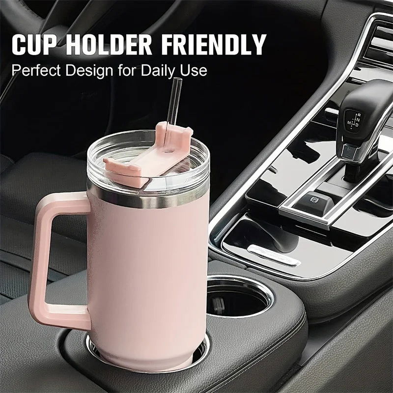 1200ML 304 Stainless Steel Insulated Water Bottle,Thermal Coffee Car Cup, Cold Hot Mugs Vacuum Flask With Handle Straw,For Sport - Slobuy