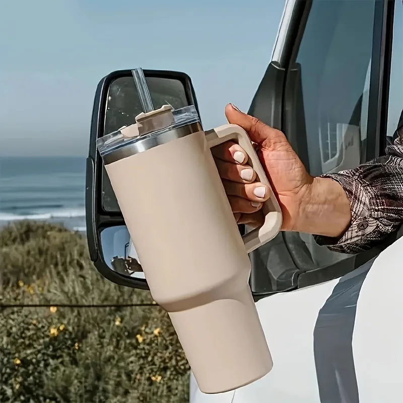 1200ML 304 Stainless Steel Insulated Water Bottle,Thermal Coffee Car Cup, Cold Hot Mugs Vacuum Flask With Handle Straw,For Sport - Slobuy