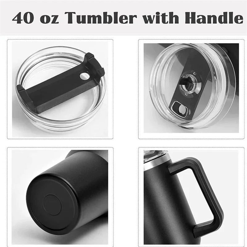 1200ML 304 Stainless Steel Insulated Water Bottle,Thermal Coffee Car Cup, Cold Hot Mugs Vacuum Flask With Handle Straw,For Sport - Slobuy