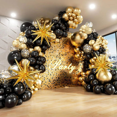 121Pcs Black and Gold Balloons Garland Arch Kit with Starburst Foil Balloons for New Years Wedding  Birthday Party Decorations - Slobuy