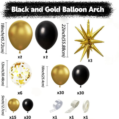 121Pcs Black and Gold Balloons Garland Arch Kit with Starburst Foil Balloons for New Years Wedding  Birthday Party Decorations - Slobuy