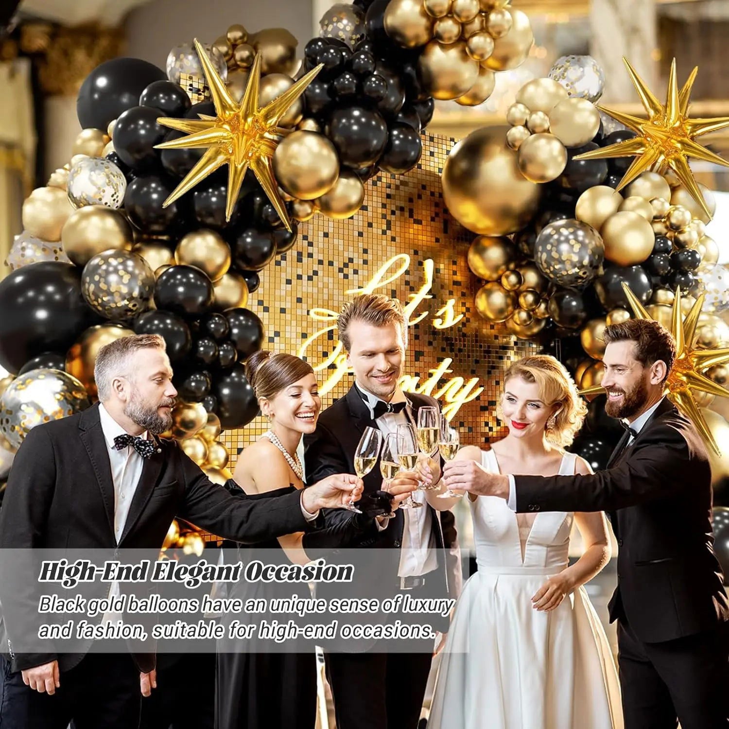 121Pcs Black and Gold Balloons Garland Arch Kit with Starburst Foil Balloons for New Years Wedding  Birthday Party Decorations - Slobuy