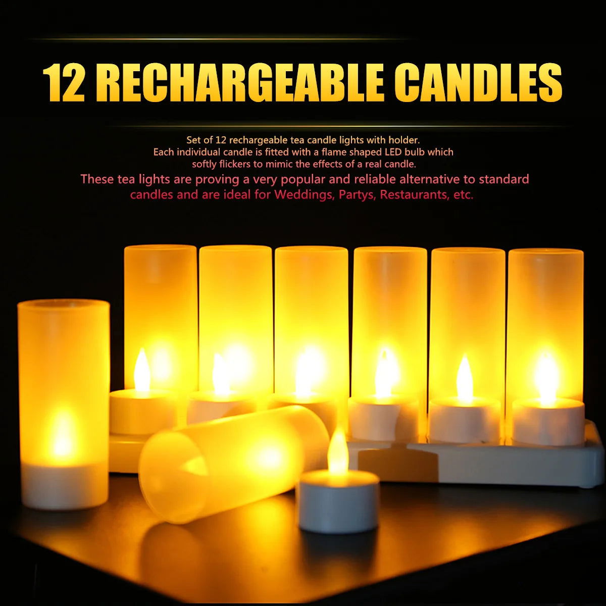 12Pcs LED Candle Lamp Rechargeable Creative Flickering Simulation Flame Candle Night Light Tea Light for Party Home Decoration - Slobuy