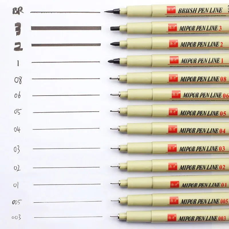 12Pcs Pigment Fineliner Pens Hook Liner Sketch Markers Drawing Waterproof Art Supplies Manga Comic Handwriting Black - Slobuy