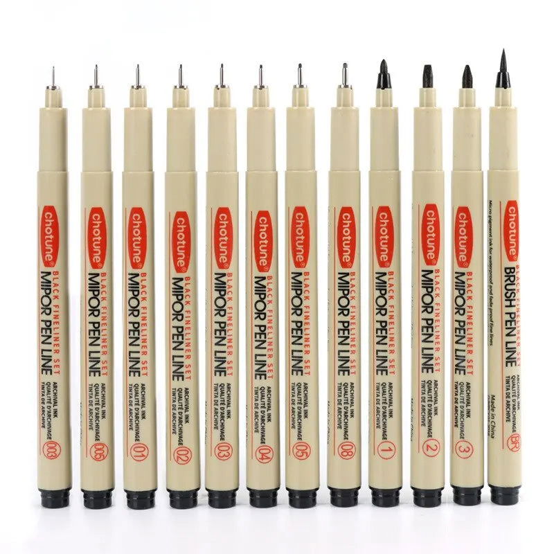12Pcs Pigment Fineliner Pens Hook Liner Sketch Markers Drawing Waterproof Art Supplies Manga Comic Handwriting Black - Slobuy